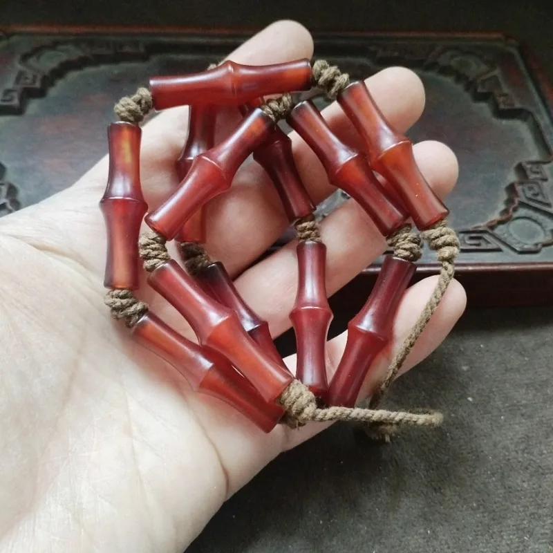 Minimalist Ethnic Retro Red Glossy Agate Bamboo Tube Bead String Spacer Beads Hand Jewelry Making Accessories