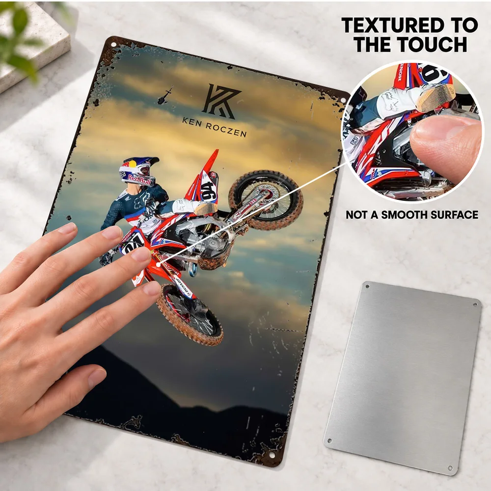 Ken Roczen Motocross Jump Textured Metal Poster Personalized Aluminum Sign Vector Portrait Illustration Wall Art For Workshop