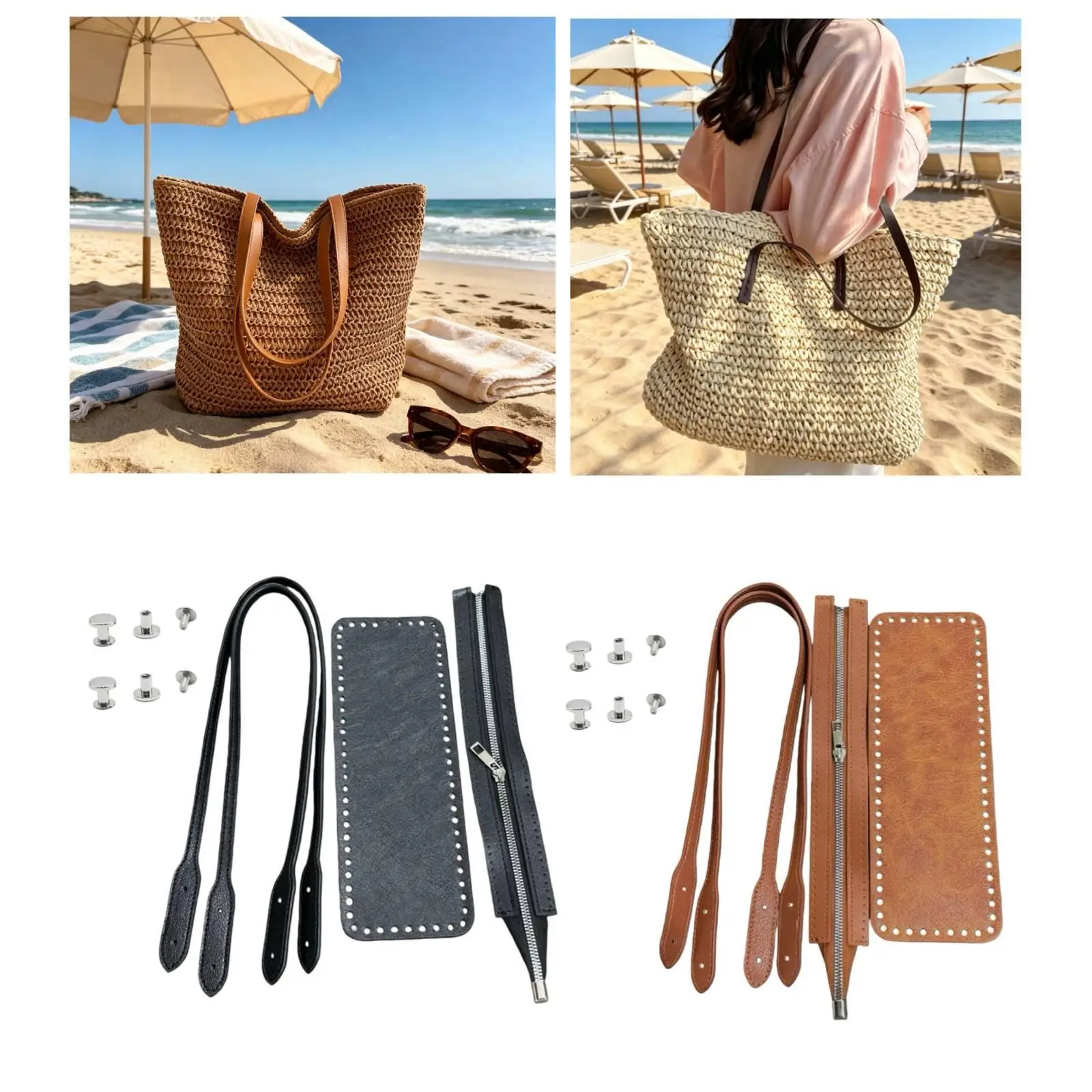 

PU Leather Purse Base Crochet Kit Mum Bag Belt Strapa Bottom for Shopping Bag