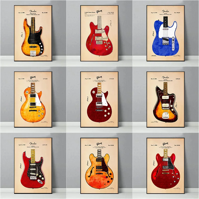 

Electric Guitar Blueprint Fender Jazzmaster Stratocaster Gibson Les Poster Wall Art Pictures Canvas Painting Room Home Decor