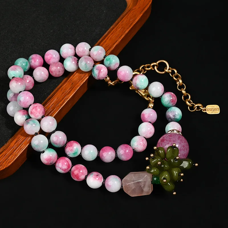 

Новое ретро-коричневое ожерелье из натурального камня в китайском стиле, элегантная цепочка для свитера для женщин, эффектное колье, цвета, аксессуары из бусин