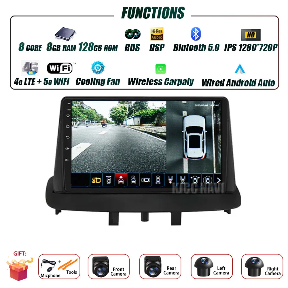 Android 16 voor Renault Megane 3 Fluence Samsung SM3 2008 - 2017 Multimedia Speler DSP CarPlay GPS Autoradio