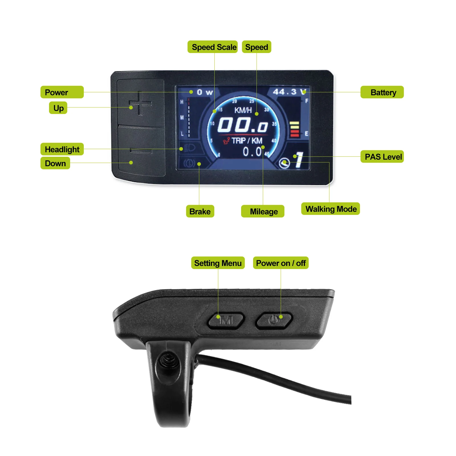 Electric Bike 500C Display Meter TFT LCD Screen Ebike Computer 5PIN For BAFANG BBS01 BBS02 BBSHD Mid Motor / Hub Motor Kit UART