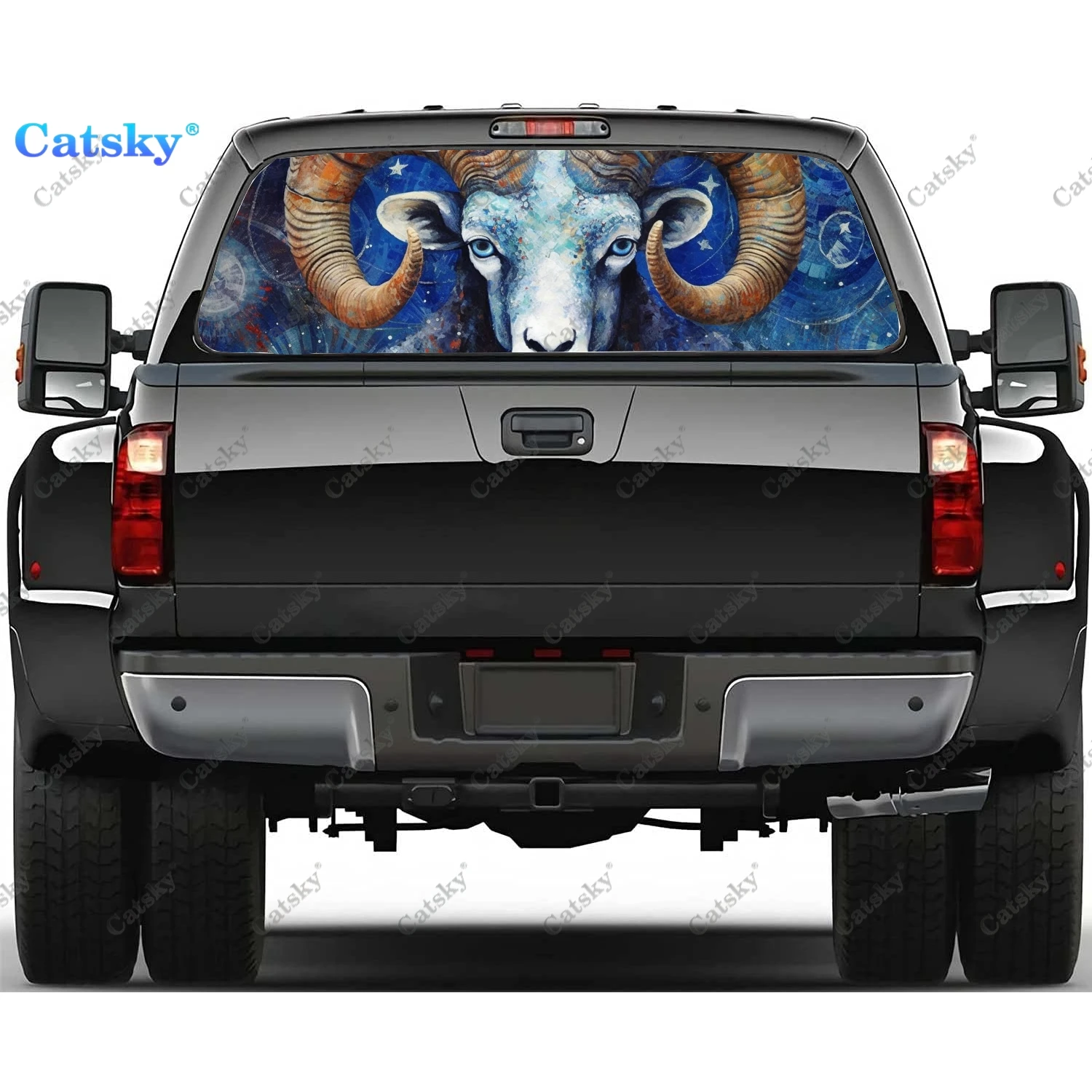 Ram with Large Horns Rear Window Decal Fit Pickup,Truck,Car Universal See Through Perforated Back Windows Vinyl Sticker