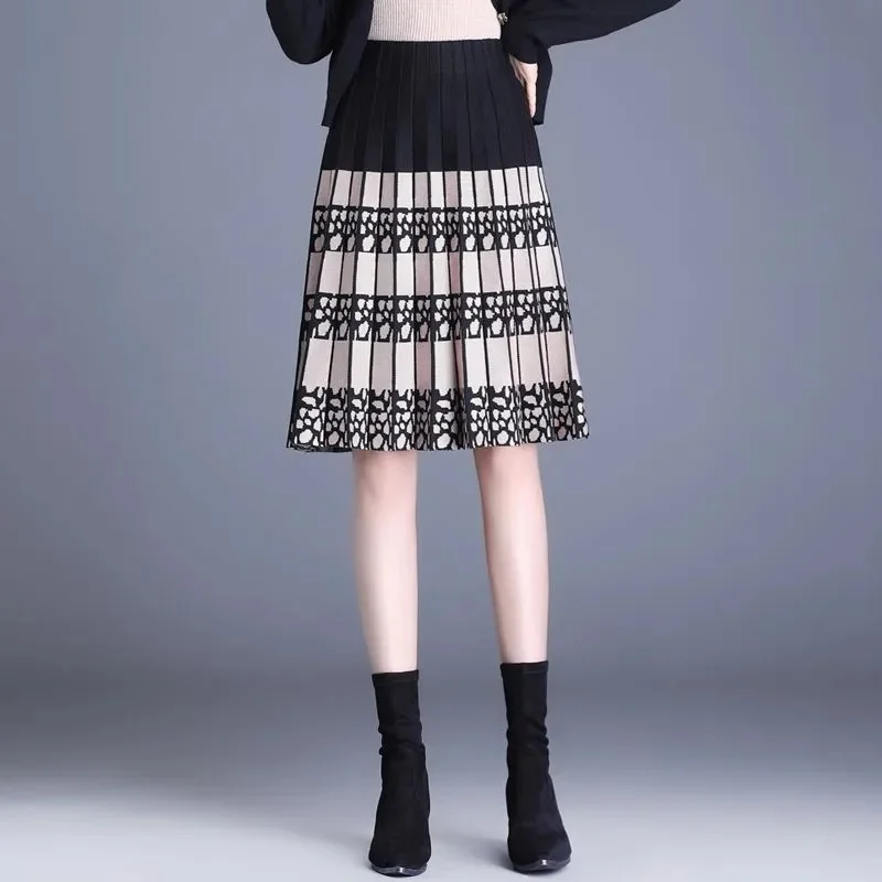 Knitted Sweater Skirt Autumn And Winter New Women's High Waist Slim Short A Pleated Umbrella Skirt Thickened Temperament Skirt