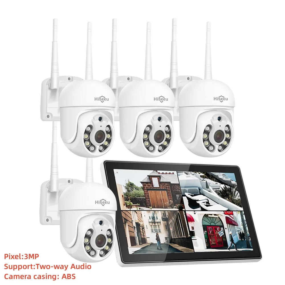 Hiseeu 3/5MP 10.1 "Monitor 10CH NVR CCTV IP Camera Surveillance Systeem Set Nachtzicht P2P Draadloze Beveiliging PTZ Camera Kit ﻿