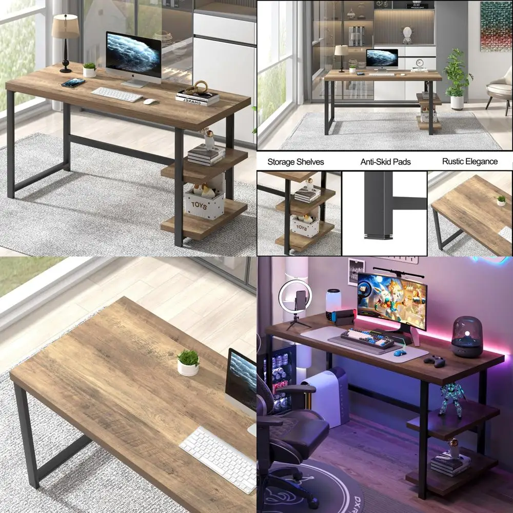

Modern Rustic Computer Desk with Storage for Home Office, Writing, Study, and Gaming in Living Room or Bedroom