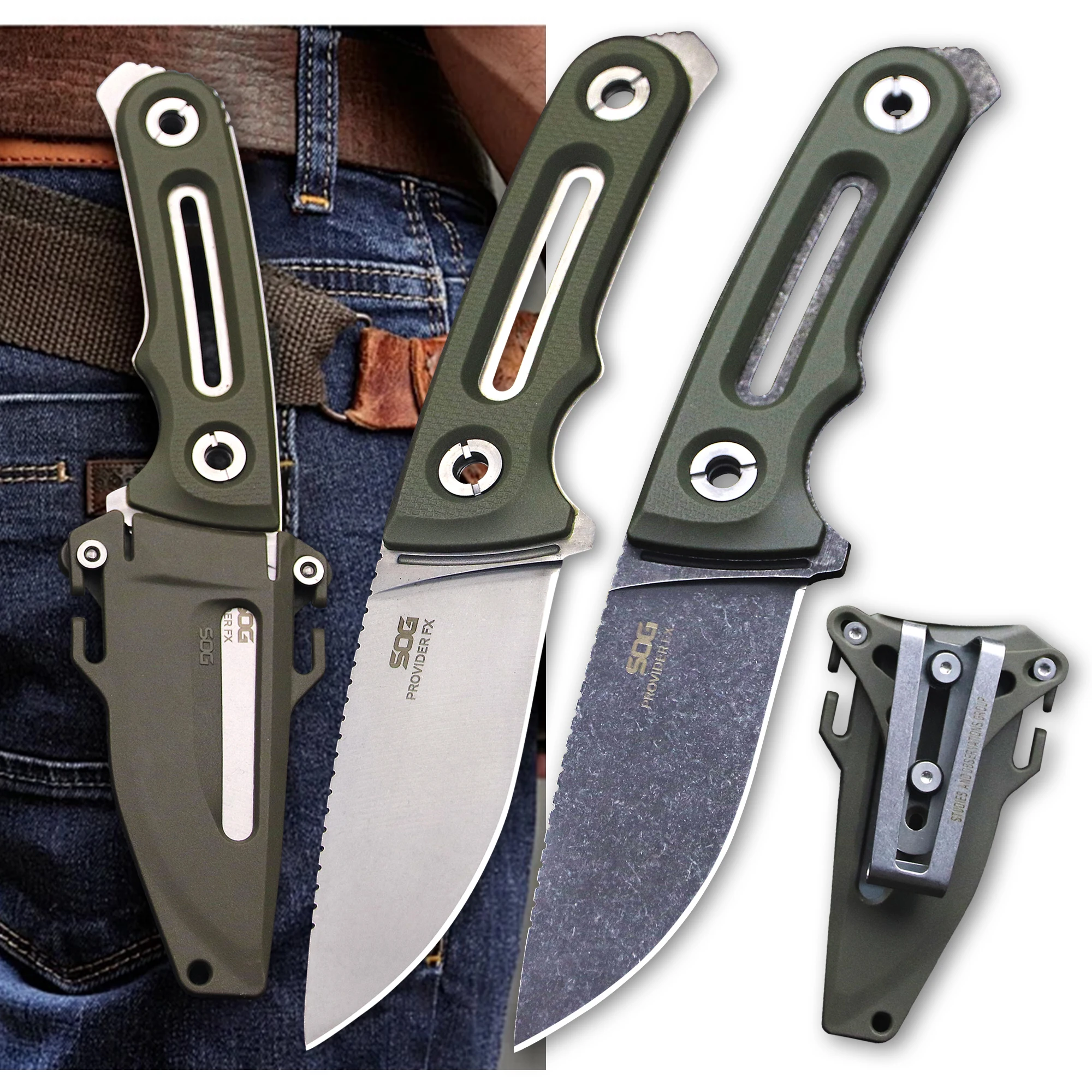 

DC53 Steel Full Tang Outdoor Multi purpose EDC Survival Knife+Sheath, Jungle Rescue Hunting Knife, with Back Clip Pocket Knife