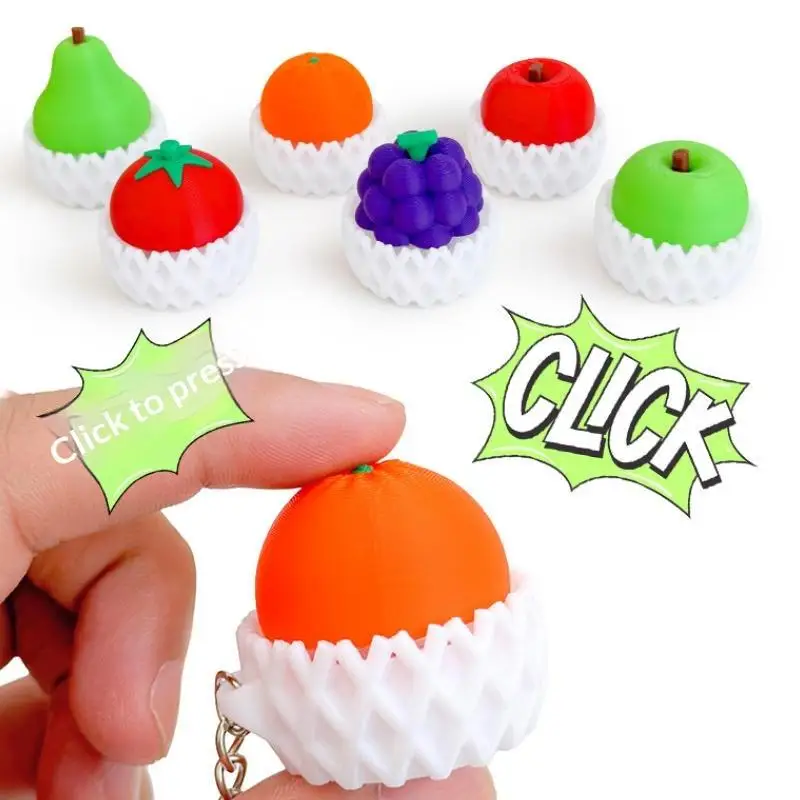 1Pcs Simulation Fruit Clicker Pendant 3D Printed Foods Clicker Keychain Decompress Keyring Bag Hanging Decor Stress Relief Toy