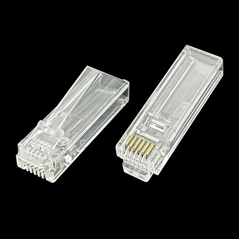 

Длинный корпус RJ12, прозрачная прочная хрустальная заглушка 6P6C, шестижильными круглыми отверстиями и позолоченным наконечником