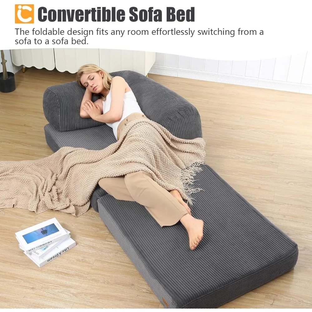 Adjustable Sofa Bed for Adults, Compact Folding Chair Bed, Convertible Sleeper Couch, Futon Style Single Sofa