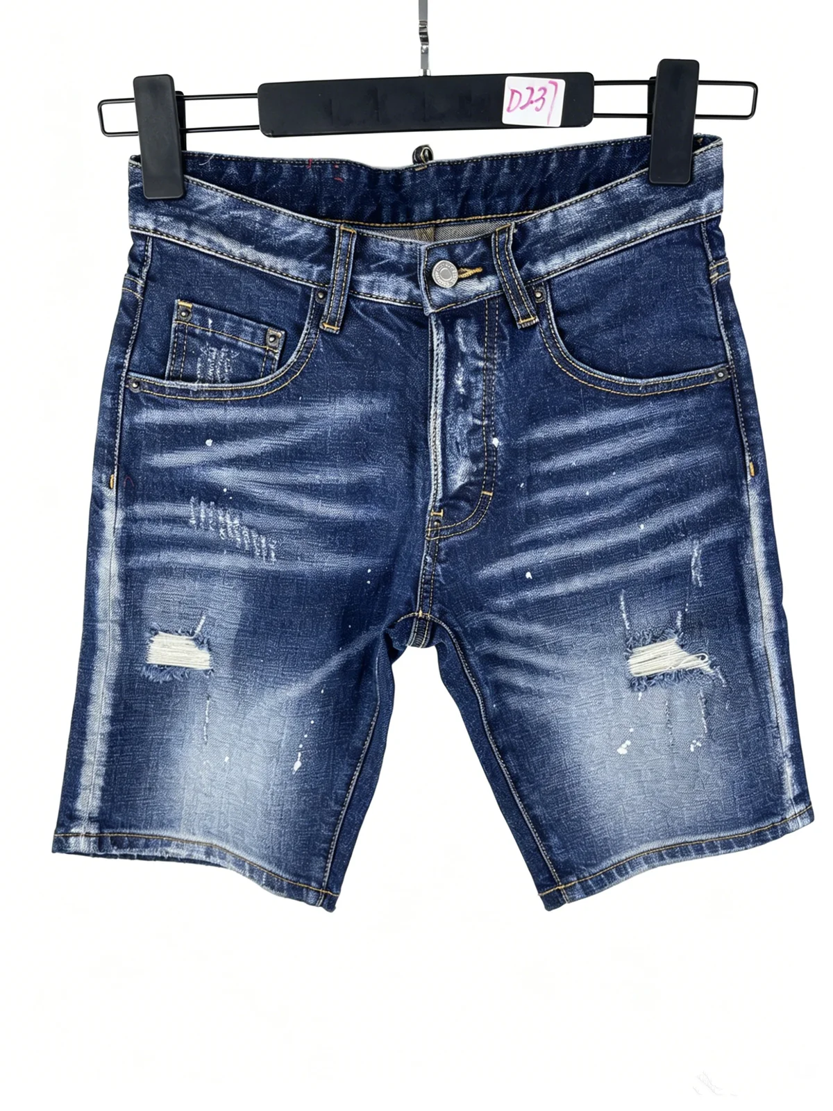 

D237 Summer New Men's Jeans Washed Grinding Hole Patch Car logo Feet Blue Denim Shorts for Men