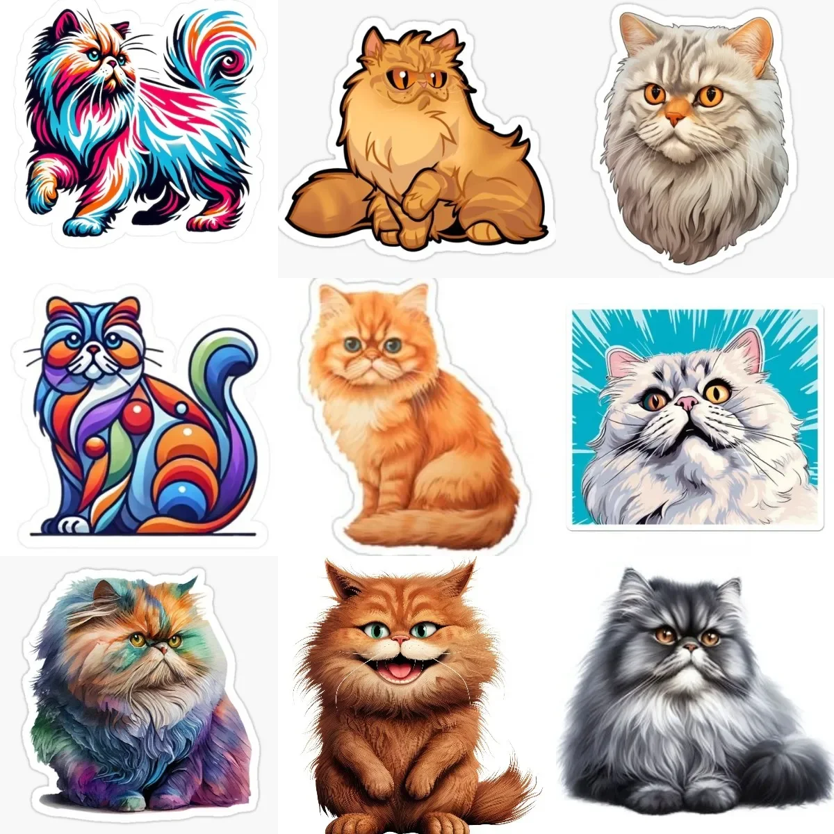 

Persian Cat Pets Catoon Creative Color Sticker for Decorate Room Fridge Wall Window Car Van Helmet Decal Accessories