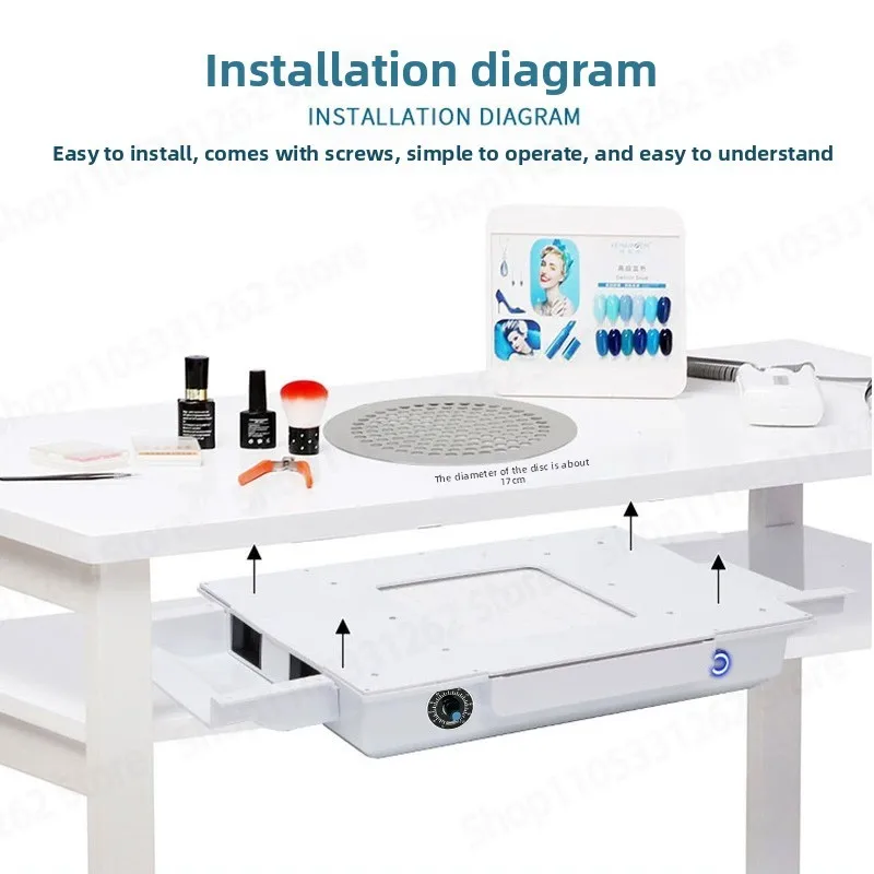 100W White Four-turbine Adjustable Speed Manicure Table Vacuum Cleaner Embedded, Large Suction Dust Machine