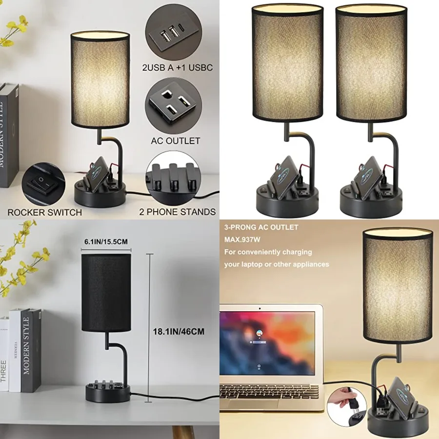 

Dreamholder Table Lamp with 3 USB Charging Ports, Modern Desk Lamp with AC Outlet and Phone Stands, Perfect Bedside Lamp for Be