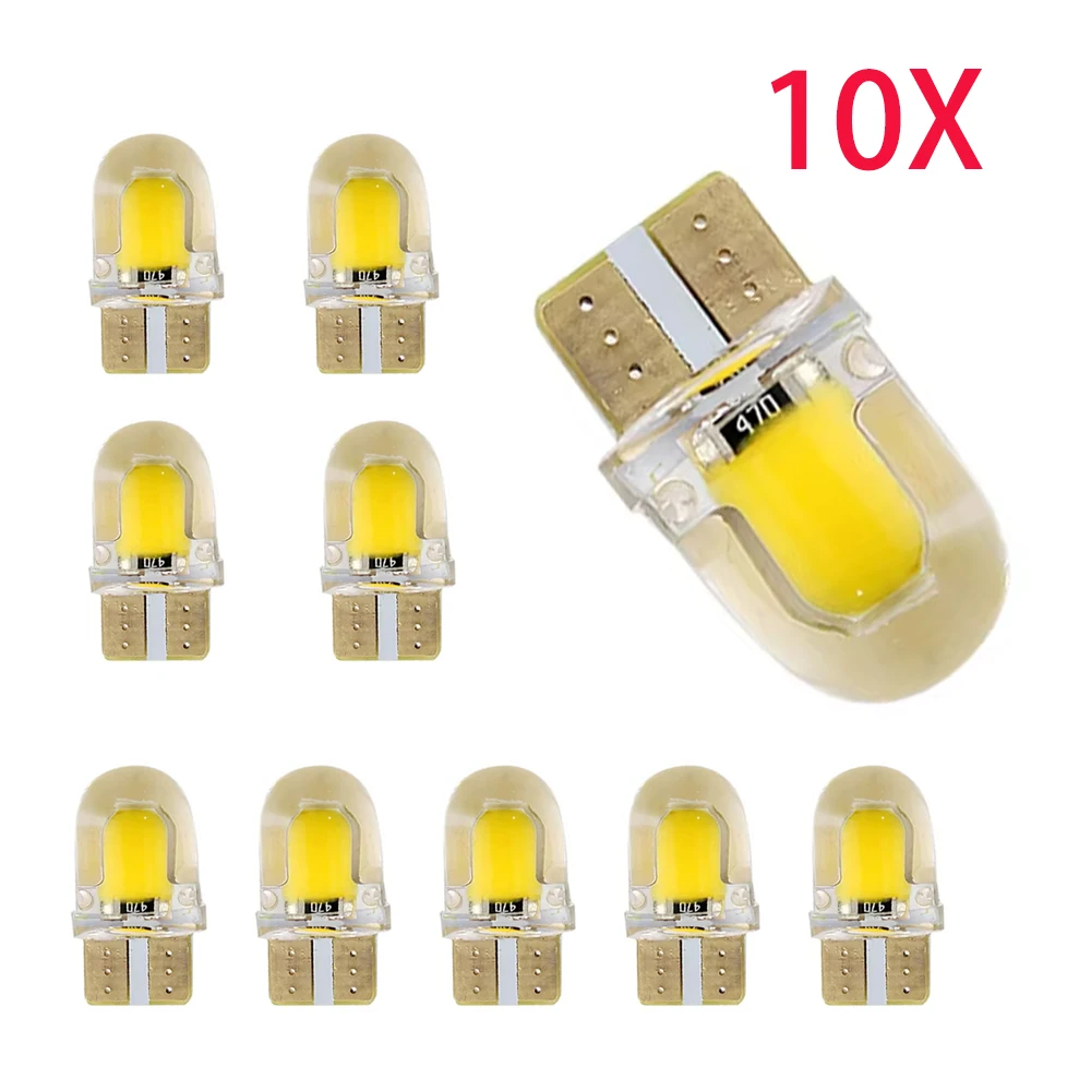 

10Pcs T10 W5W 194 168 LED Light COB 6000K Bulb 5W 8SMD Silica Bright License Lamp Bulbs White Red Blue Yellow Pink DC 12V