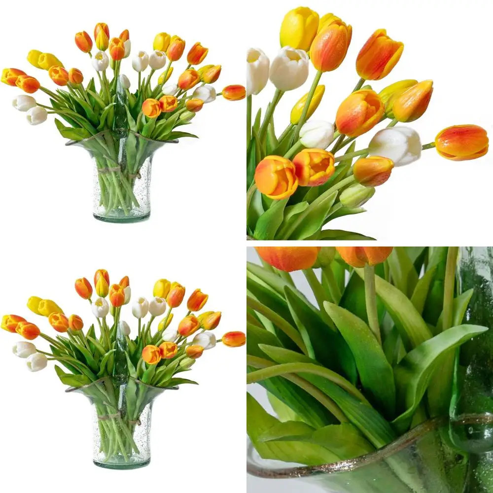 

Набор из 40 искусственных тюльпанов, латексные цветы, подходят для свадеб, вечеринок, декора дома и сада - оттенок оранжевый с эффектом обжига.