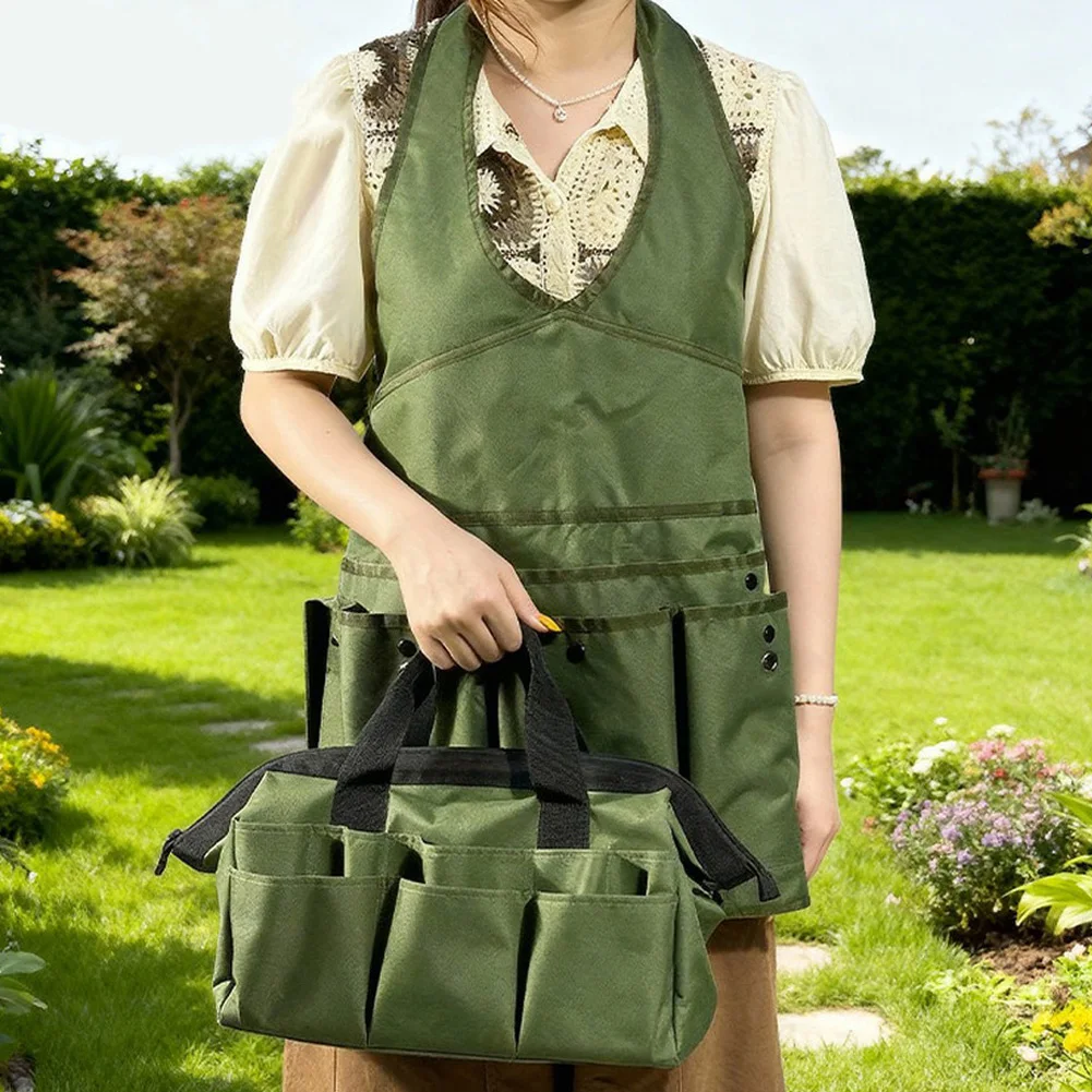 2 Piece 600D Oxford Gardening Tool Apron Set Pocket Storage Bag For Garden Work Belt Pouch Accessories