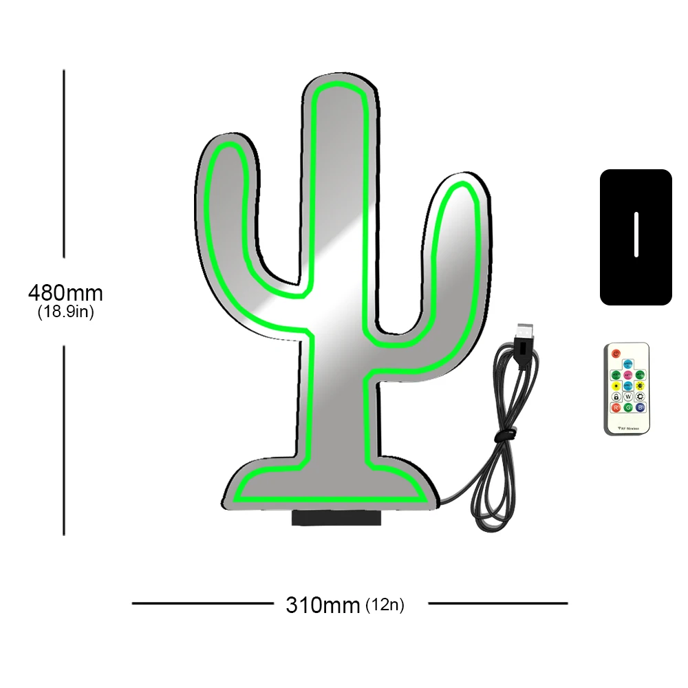 Double-Sided Cactus Infinity Mirror Neon Sign 3D Tunnel Light with Color-Changing Effect for Dynamic Ambience