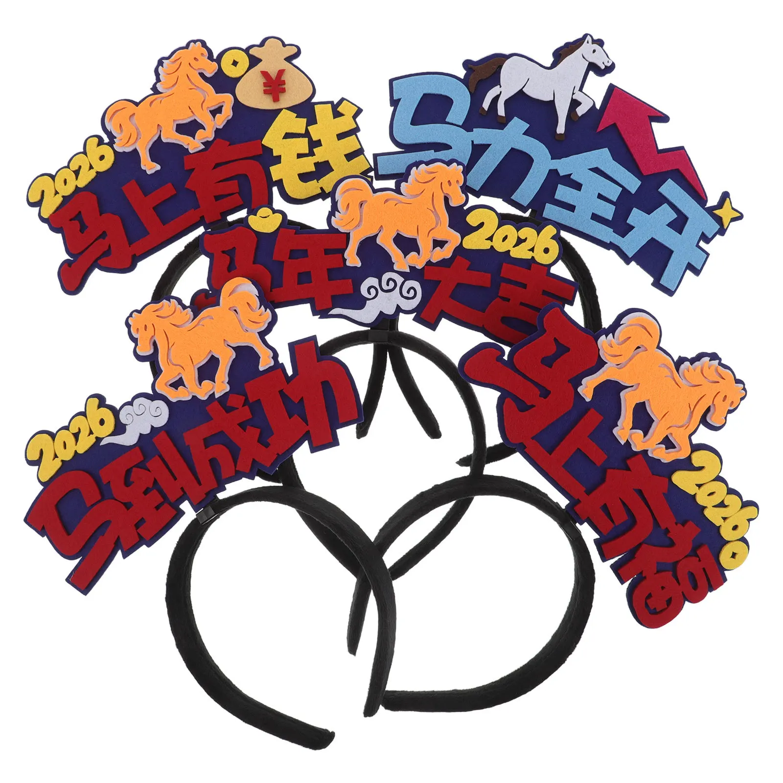 

5Pcs New Year Horse Headband Pack Festive 2026 Party Photo Props Holiday Celebration Accessories for Family Gatherings