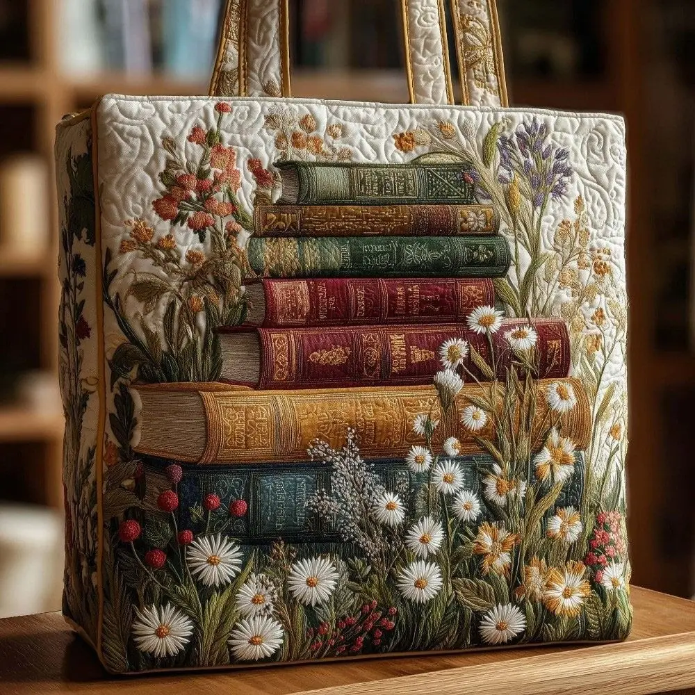 Bolso de mano acolchado vintage de moda, ligero, de gran capacidad, bolso de viaje, de algodón, con estampados 3D, bolso de compras informal
