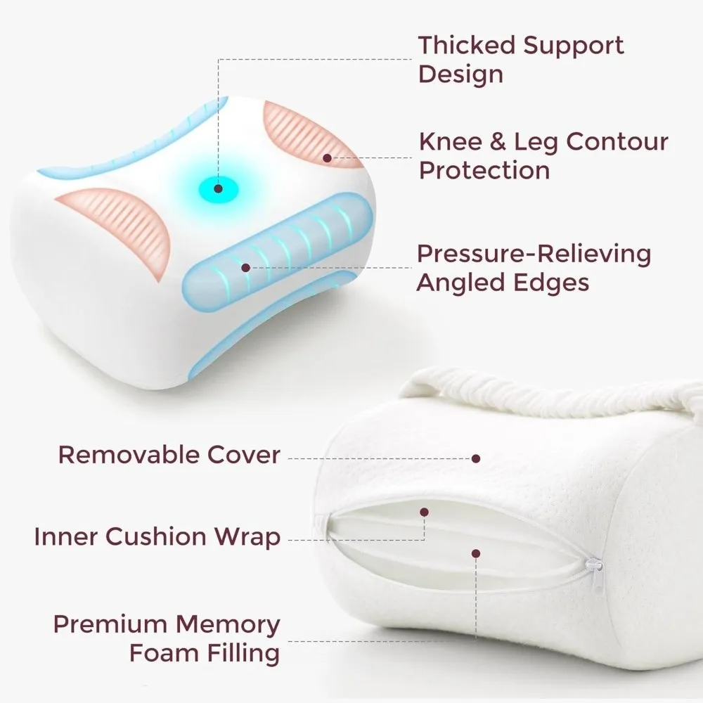 Memory Foam Knee Pillow for Side Sleepers Ergonomic Spine Aligning Leg Pillow Therapeutic with Elastic Strap Hip Pillow