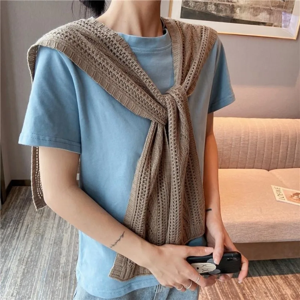 Korean Style Knitted Shawl Solid Color Versatile Design Air Conditioning Shawl Knitted Texture Fake Collar Neck Cape