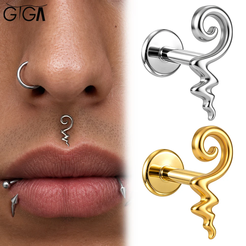 Giga 1Pcs ASTM F136 Titanium Curly Spiral Medusa Piercing Labret Stud Rook Tragus Helix Cartilage Earring Body Jewelry Punk