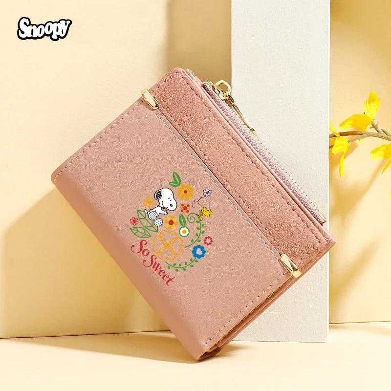 Snoopy PU Leather Wallet Girl Cute Cartoon Anime Purse Woman Solid Color Fashion Trend Multifunctional Card Bag Zero Wallet Gift