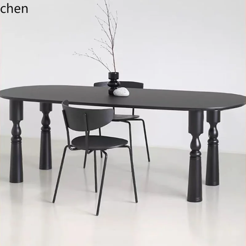 

ZML solid wood dining table and chairs household retro small apartment rectangular ash wood log dining table