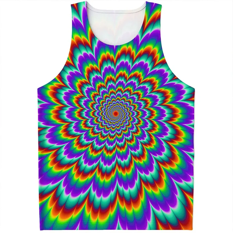 Fashion Abstract Dizzy 3d Printed Tank Top Men Optical Illusion Pattern T-shirt Summer Street Sleeveless Tees Oversized Vest