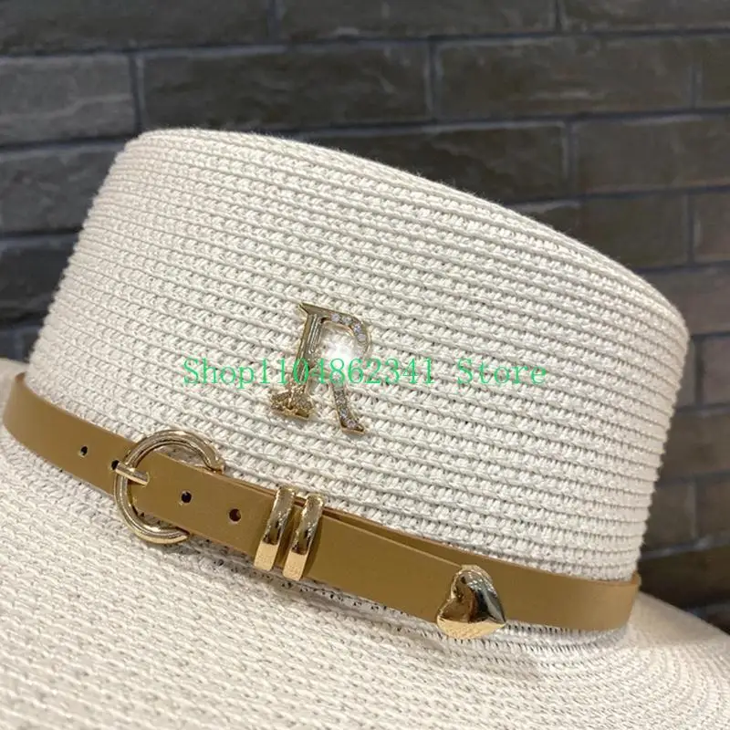 

652F Straw Flat For Women Hat Straw Panama Hat Straw Hat Summer Sunhat Summer Hat