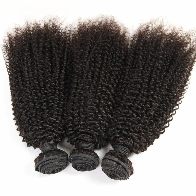 Pacotes brasileiros do cabelo humano do Virgin, cor natural, extensões dobro da trama, encaracolado perverso, 10-32 ", 100g pelo PC, 12A