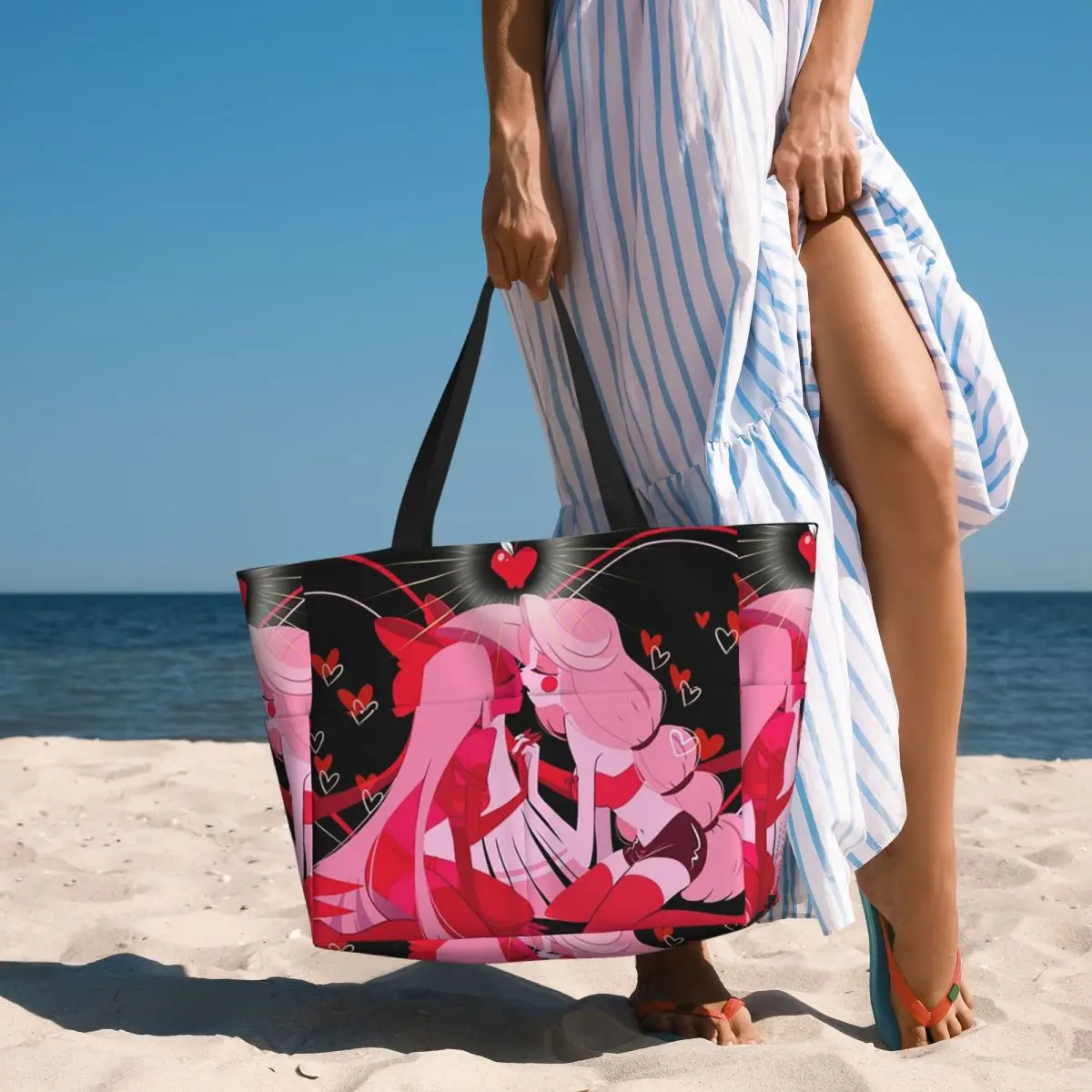 

Charlie And Vaggie Valentines Hazbin Hotels Beach Tote Bag Sport Gym Yoga Duffle Large Tote Bag Women Travel Bag Fitness bag