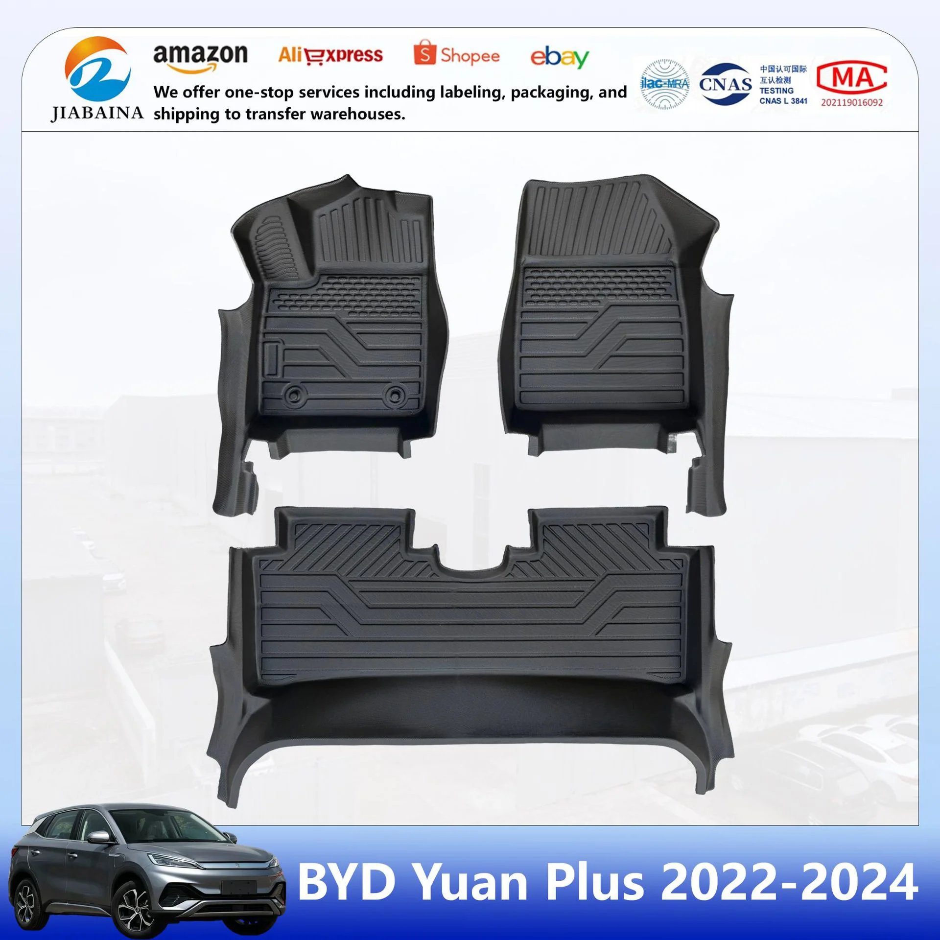 All Weather Custom 5D Floor Mats For BYD Yuan Plus 22 24 TPE Full Surround Left Hand Drive