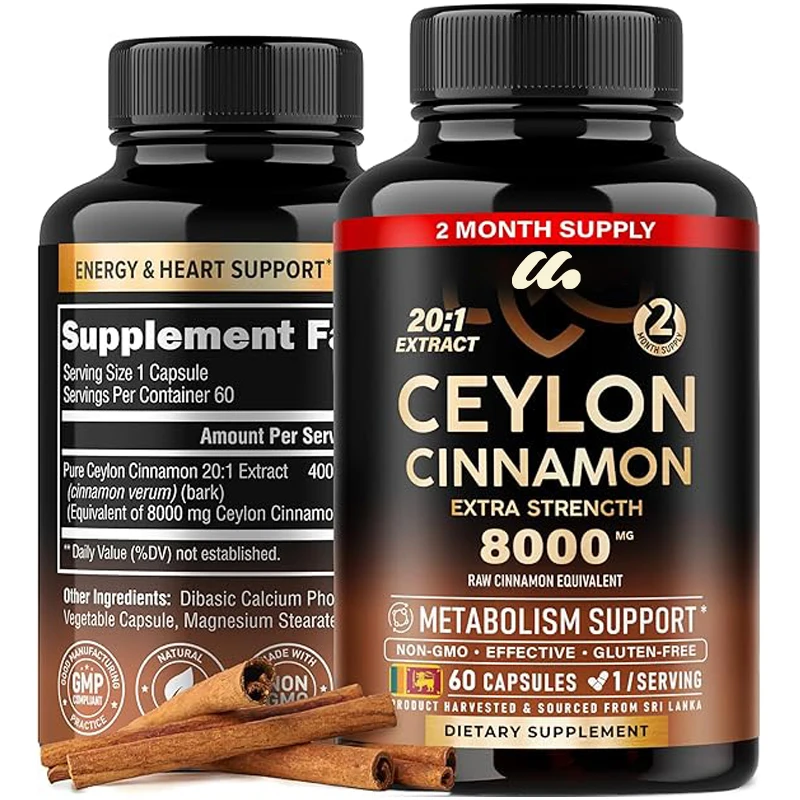 Ceylon Cinnamon Capsules - Suitable for Men and Women - Pure Natural Extract 20:1 Supplement -60 capsules