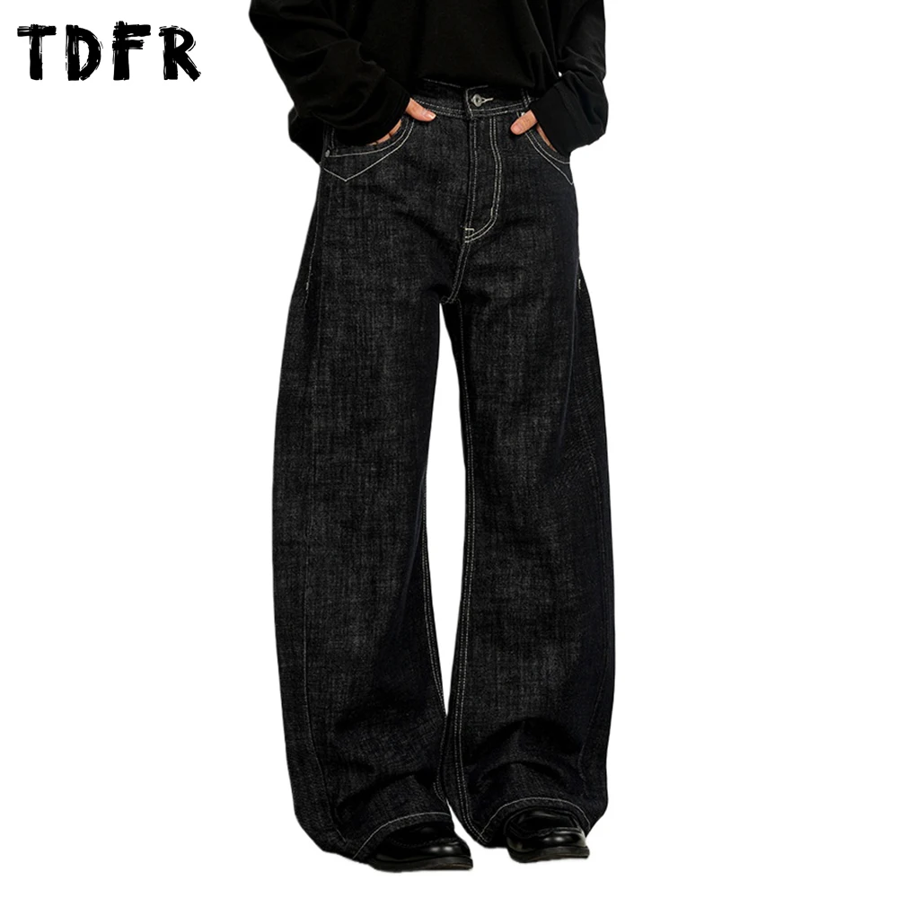 

Джинсы-бананы в стиле ретро, мужские повседневные мешковатые широкие джинсовые брюки с карманами и верхней строчкой, мужские брюки