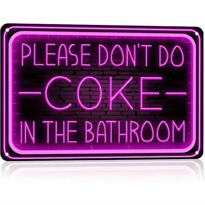 Pink Neon-Style Please Don't Do Coke Metal Sign - 2D Flat Humorous Bathroom Wall Art, Iron, Retro Decor for Bars, Home Baths & C