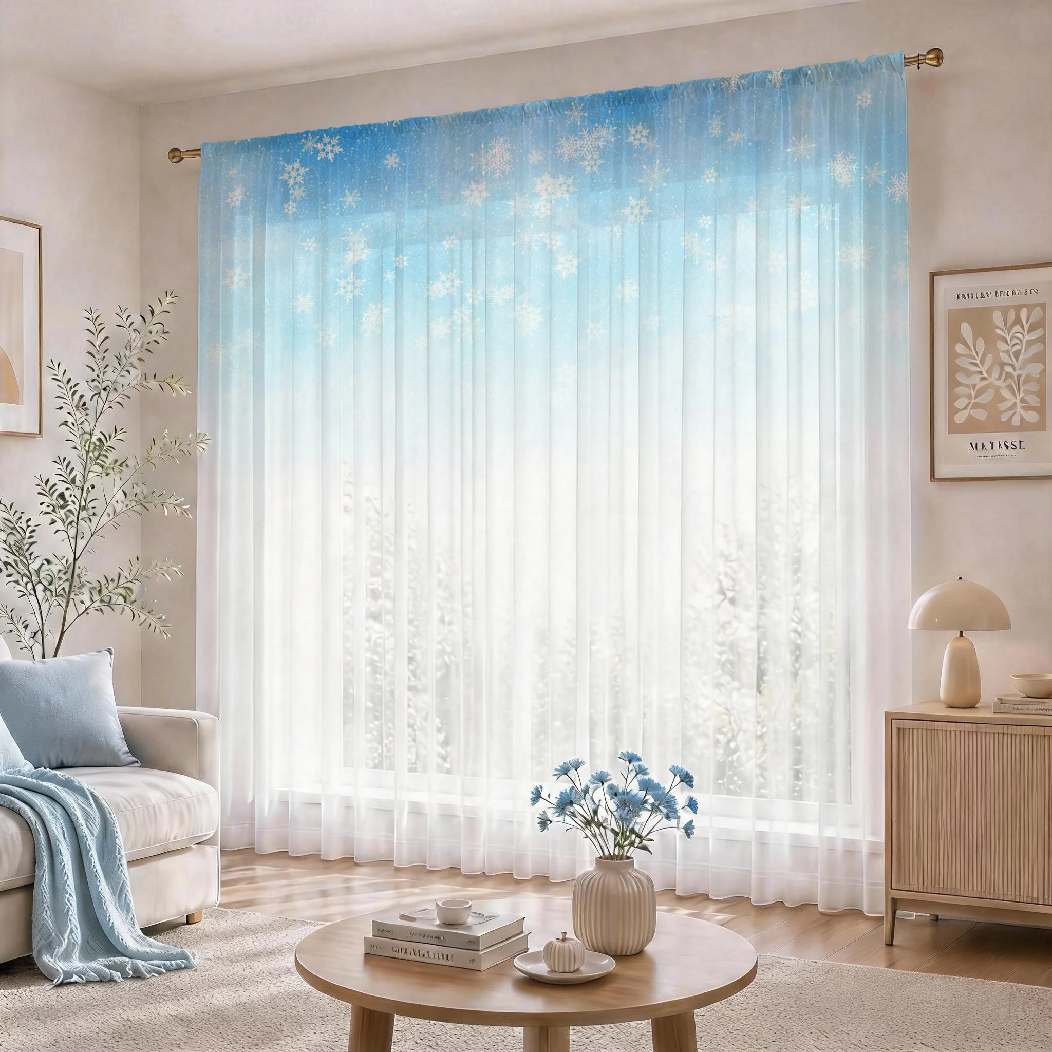 Blue Snowflake Rod Pocket Shee - Curtain Sheer Voile review and price