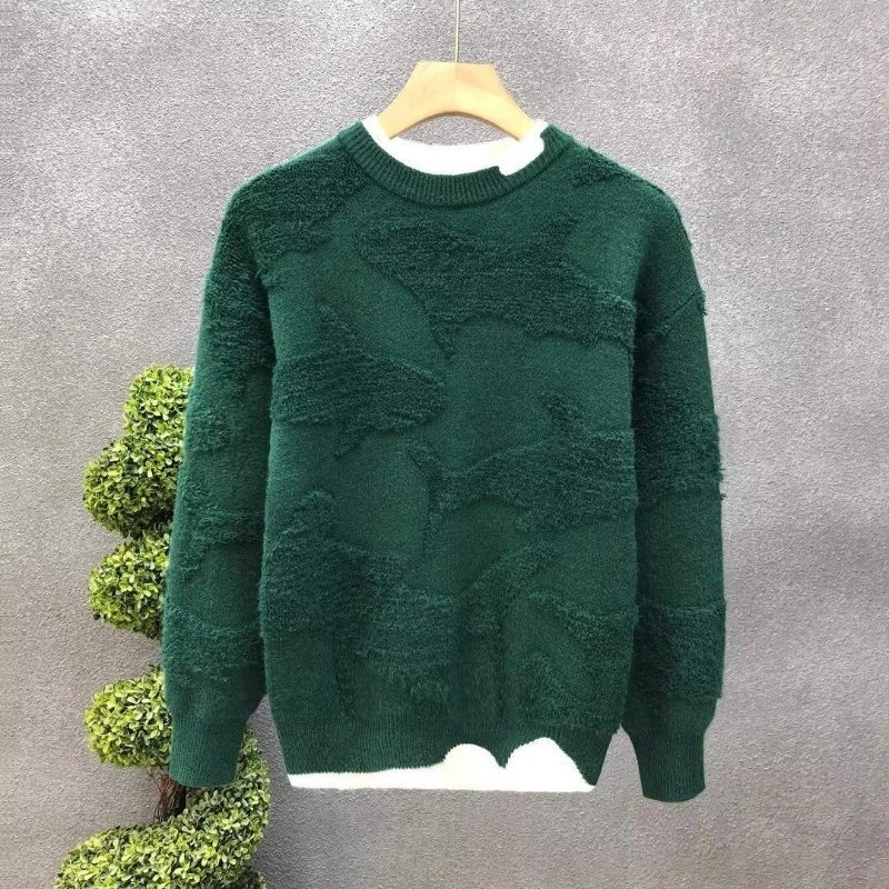 Autumn Winter Fashion Round Neck Long Sleeve Solid Sweaters Men's Clothing Casual All-match Warm Simplicity Knitting Tops WJ698