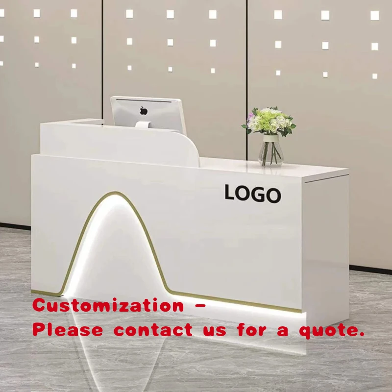 custom.Modern Light Luxury Durable Wood Reception Desk Customized Shape Minimalist Premium Texture Beauty Salon Hotel Office Fro