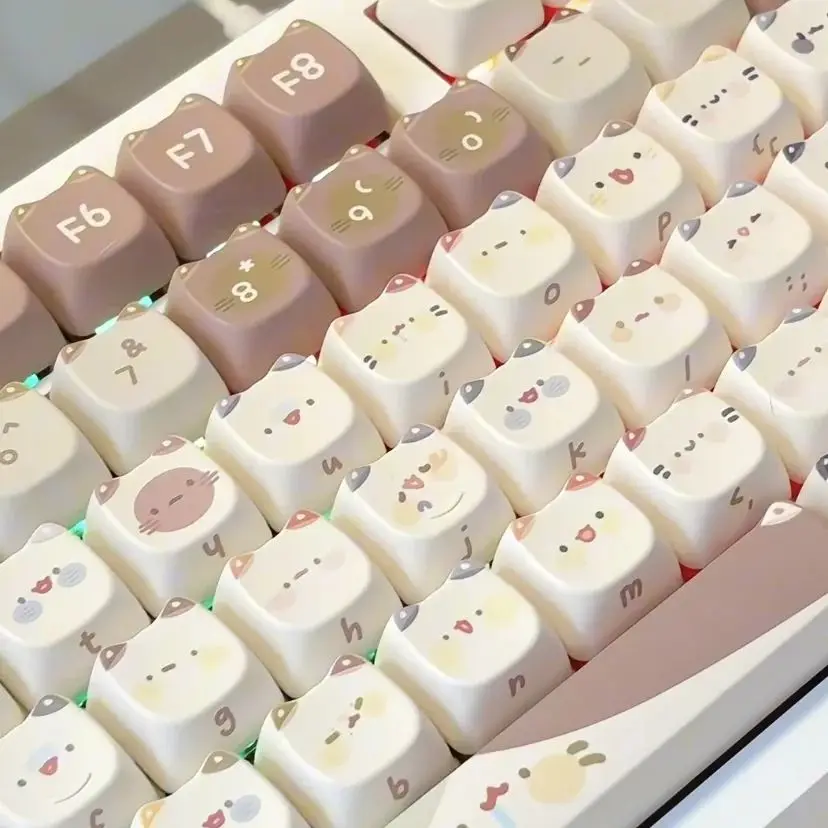 Cat Keycaps 142 Keys Customized Gift Cute PBT MAO Keycaps Square Thermal Sublimation Mechanical Keyboard 2.25 U 2.75U for Alice