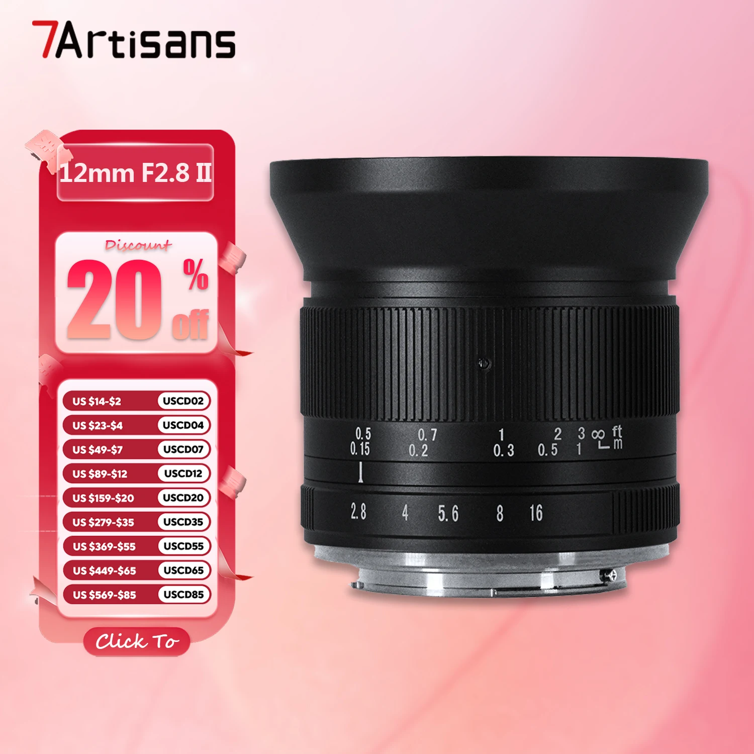 7artisans APS-C 12mm F2.8 II Ultra Wide Angle Lens for Photography with Sony E Fujifilm XF Nikon Z Canon EOS-M RF M43 Mount