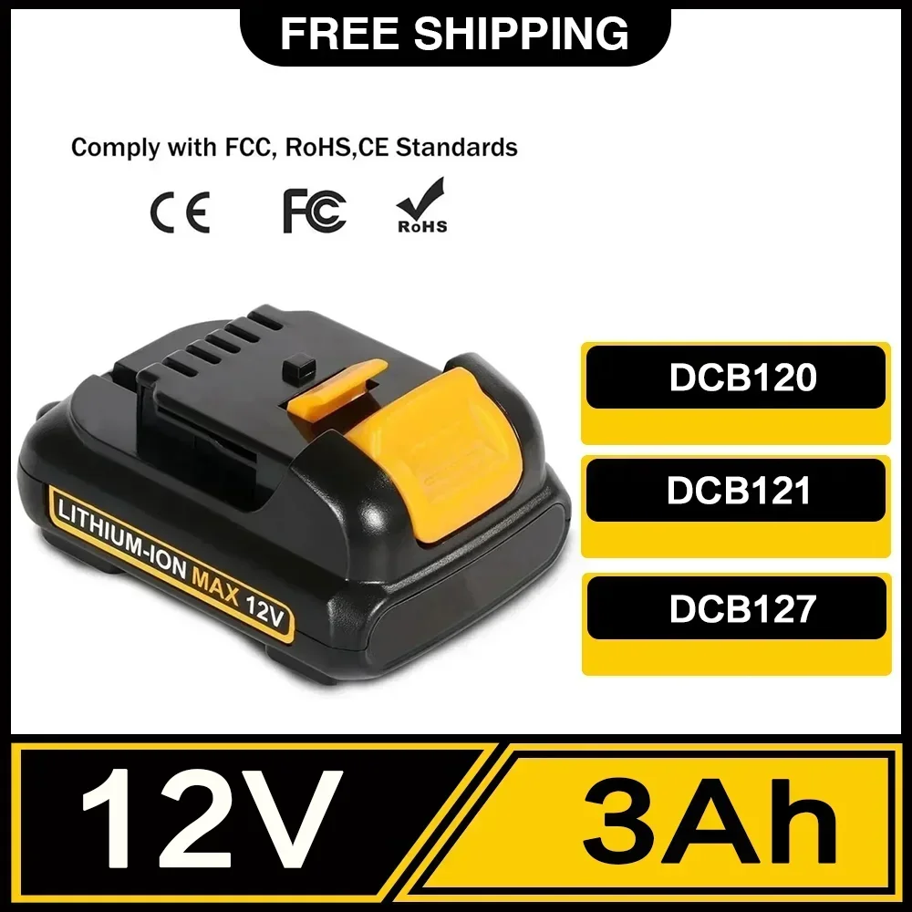 1-3 buah baterai pengganti Lithium 18650 12V 3AH asli untuk Dewalt DCB127 DCB120 DCB121 DCB119 alat listrik Li-ion