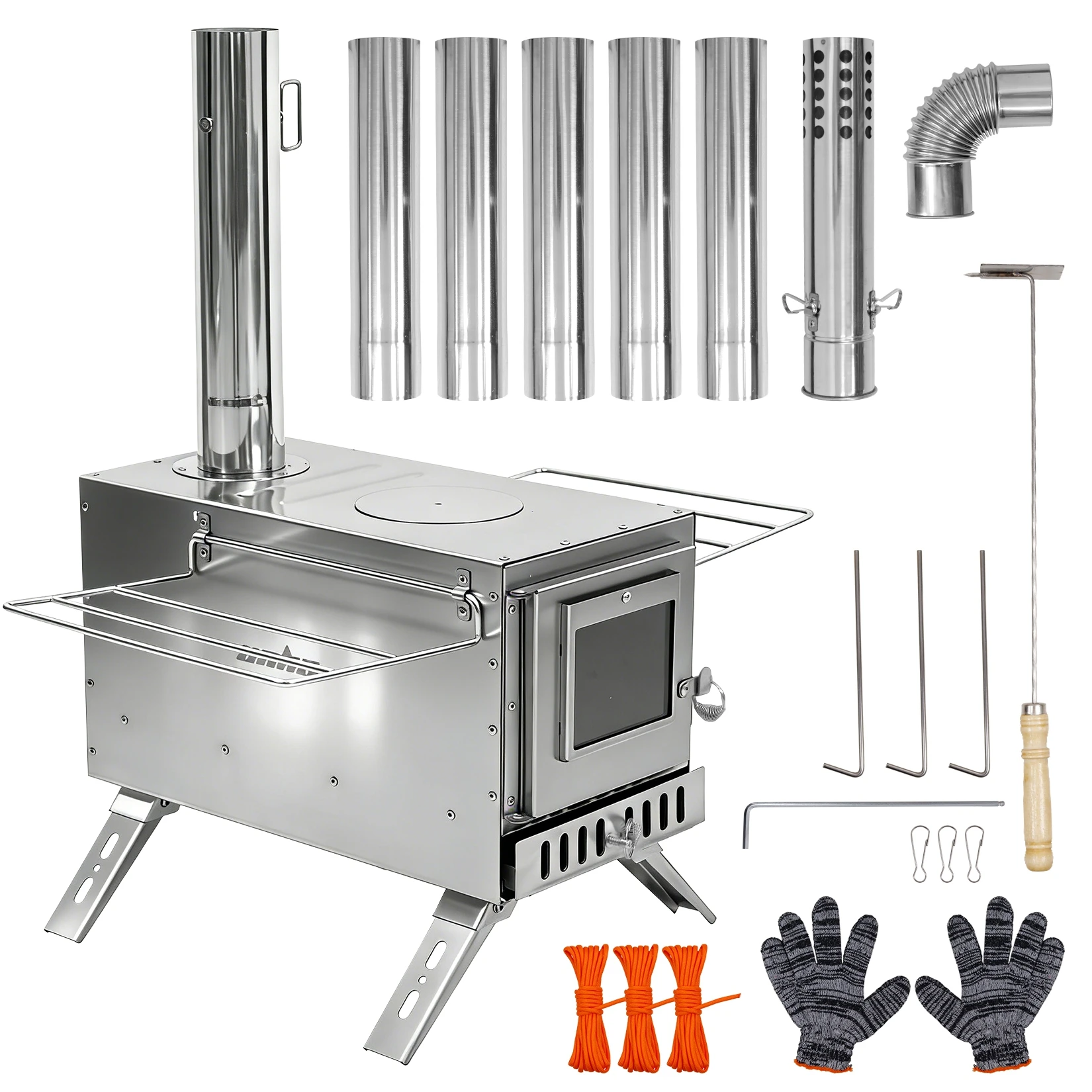 Hot Tent Stove,UNHO Wood Burning Stove,Small Wood Stove with 6 Stainless Chimney Pipes for Outdoor Heating & Cooking, Ice Fishing, Hunting ， Outdoor Camp Firewood Stove Portable Stove for Multifunctional Firewood Burner with Detachable Chimney view 2