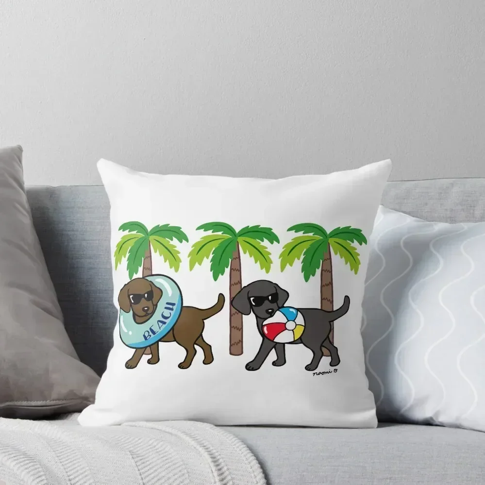 

Black Labrador and Chocolate Labrador Go to Beach Throw Pillow Pillowcases For Pillows Couch Pillows pillow