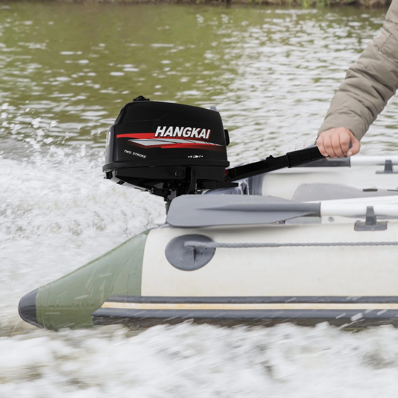 6HP Outboard Motor 2-Stroke 102cc, Short Shaft Water Cooled Boat Engine with Manual Start, Tiller Control for Fishing Boat Inflatable