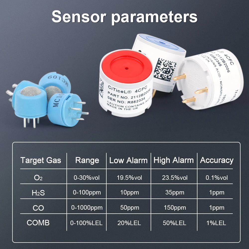 RTTPP Portable 4 in 1 multi  Gas Detector LEL H2S CO  O2 Oxygen Hydrogen Sulfide Carbon Monoxide Combustible Gas Leak Detector