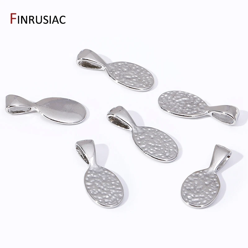 Trendy Rhodium Plated Brass Oval Pendant Bail Connector,Glue-On Pendant Bails With Ring For Bracelet Necklace Making Supplies