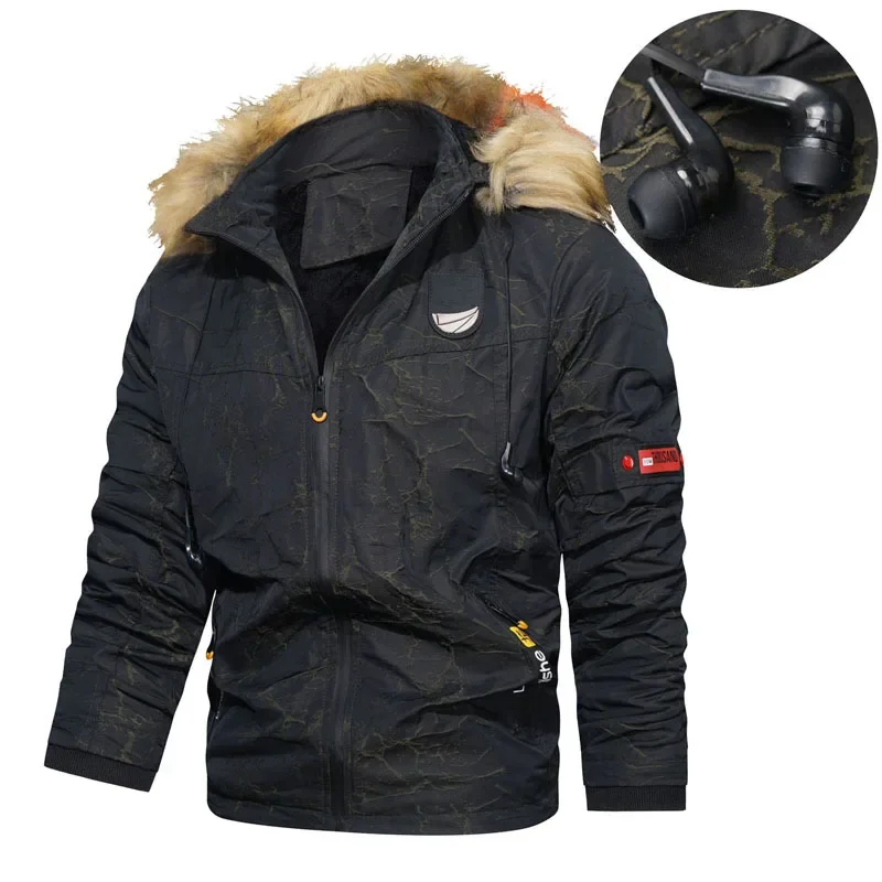 Parka invernale da uomo Giacca da uomo casual allentata addensata calda piumino di cotone Outdoor antivento collo di pelliccia capispalla con